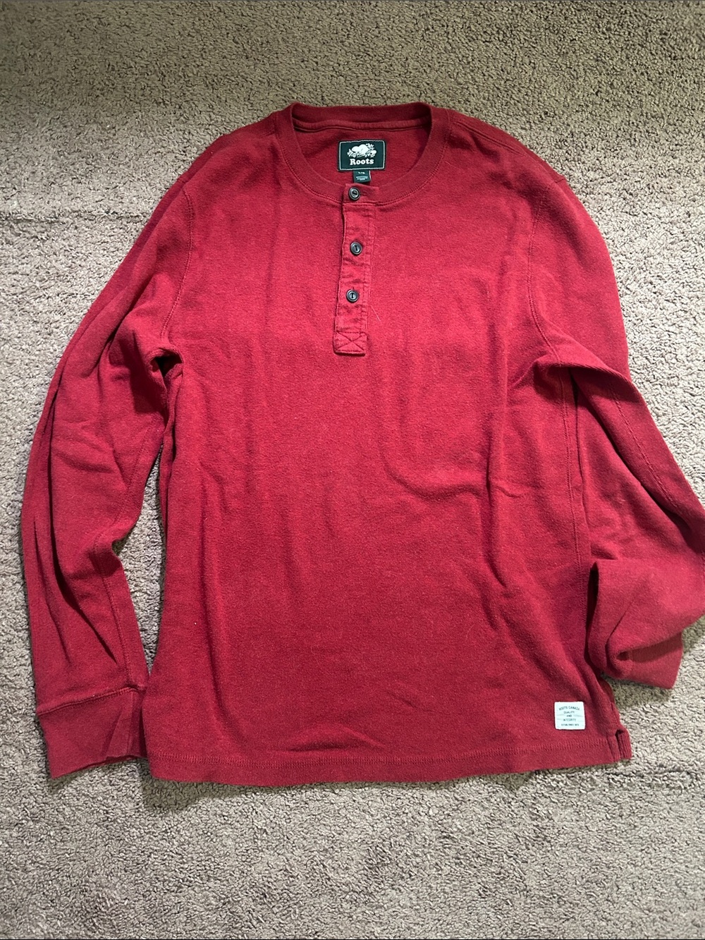 Roots Men’s Deep Red Henley Long-Sleeve Shirt